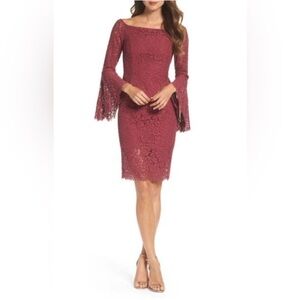 Bardot Solange Corded Lace Sheath Dress Long Sleeve in Burgundy 4